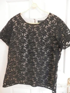 Viyella Navy Lace Top Size 14 Petite Exc - Picture 1 of 5