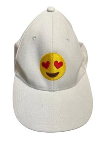 Emoji Heart Eyes White Baseball Cap Adjustable Fit Embroidered Smiley Face NWT - Picture 1 of 5