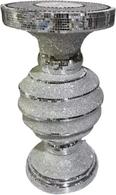 Silver Side Table with Crushed Diamond Glitter Mirrored Spiral End Table - Image 1 of 4