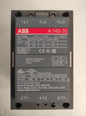 ABB a145-30 / A145-30 Contactor 110-120V 50Hz / 110-120V 60Hz CAL18-11 #2 - Imagen 1 de 4
