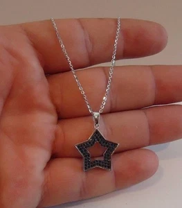 DAVIDS STAR PENDANT NECKLACE W/ 2 CT BLACK LAB DIAMONDS / 925 STERLING SILVER - Picture 1 of 7