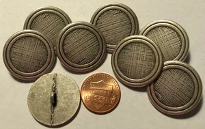 8 Antiqued Silver Tone Metal Shank Buttons Criss Cross Front 1" 25mm 7384 - Picture 1 of 1