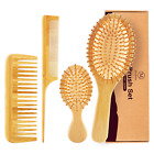 Bamboo Hair Brush Comb Set Natural Wooden Hairbrush Paddle Detangling 4 Pcs Yell