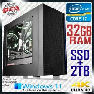Intel Core i7 Gaming PC 32GB RAM Computer SSD + 3TB Home Office Desktop System - Picture 1 of 7