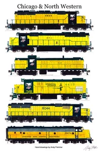 Chicago & North Western Locomotives 11"x17" Railroad Poster Andy Fletcher signed - Picture 1 of 1