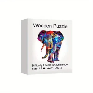 Elephant Wooden Puzzle Game, Animal Shaped Pieces Jigsaw Puzzles Toys with Packa - Picture 1 of 15