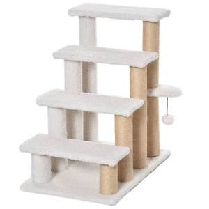 4-Level Cat Stairs Carpeted Ladder for Sofa w/ Scratching Posts & Ball Toy - Picture 1 of 11