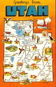 Postcard Greetings From Utah State Map Tourist Dexter Press UT - Picture 1 of 2