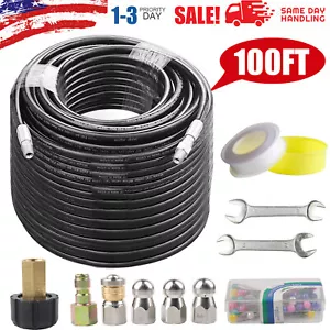 5800PSI Sewer Jetter Nozzles Kit 100FT Drain Cleaning Hose for Pressure Washer - Picture 1 of 13