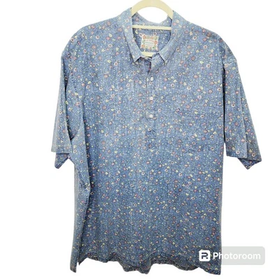 Reyn Spooner Commemorative Classic Inside Out Blue Floral Hawaiian Shirt - Image 1 of 4