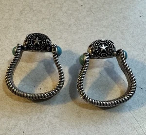 Silver Turquoise Stirrup Earrings - Picture 1 of 9
