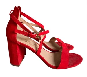 New Look Damas Rojo Peep Toe Tacones Correa para el Tobillo Reino Unido 7 - Imagen 1 de 10
