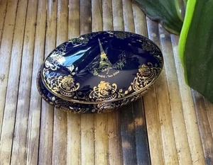 Limoges Frankreich Paris Tour Eiffel Kobaltblau Gold Porzellan Oval Schmuckschatulle - Bild 1 von 9