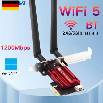 1200 Mbit PCIe PCI-Express WLAN Karte WiFi 2,4/5 GHz Dual-Band Netzwerkkarte PC - Bild 1 von 4