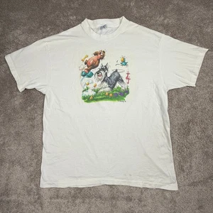 Hanes Schnauzer T-Shirt Gr. XL weiß Hund Grafik Neuheit Welpe Vintage 90er lustig - Bild 1 von 5