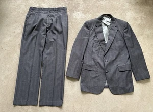 VTG Men’s 2pc Suit Blue Gray Check Pleated 42L 34x33 Made In USA Talon Zipper - Picture 1 of 24