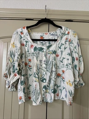 Túnica LAURA ASHLEY Mediana Floral Manga 3/4 Raglán Beige Floral 100% Rayón Usada en Excelente Condición Foto 1 de 4