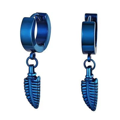 Pendientes de aro colgantes de acero inoxidable con ala de ángel de plumas para hombre y mujer Foto 1 de 4