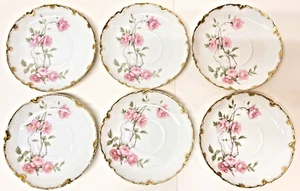 Set Of 6 Saucers Baltimore Rose Haviland Limoges France Gold Trim. - Picture 1 of 6