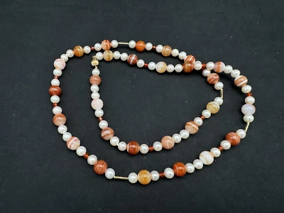 14k 长黄金扣珠珍珠和玛瑙石项链 31 — 第 1/4 张图片