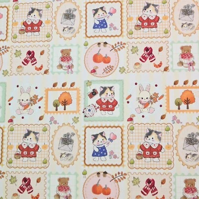 Kawaii Animal Post stamp Bunny Bear Patterned Fabric made in Korea by the Yard - Image 1 of 4