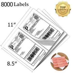 8000 Premium halbes Blatt Versandetiketten 8,5 Zoll x 5,5 Zoll selbstklebend 2 pro Blatt UPS - Bild 1 von 7