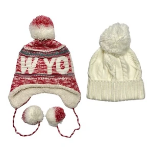 Lot of 2 Robin Ruth New York Beanie With Pom Poms And Gap Winter Cap Girls S/M - Picture 1 of 10