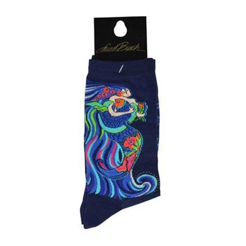 Laurel Burch Dancing Mermaids Crew Socks Navy 1 Pair Size 9-11 - Image 1 of 1
