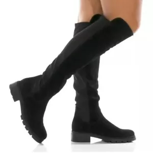 La Canadienne Serenity Black Knee Boots Suede Low Heel Tall Lug Sole Women's 5.5 - Picture 1 of 9