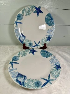 Set of 2 Royal Norfolk Shore Living Dinner Plates Sealife Shells Blue 10.5” - Picture 1 of 6