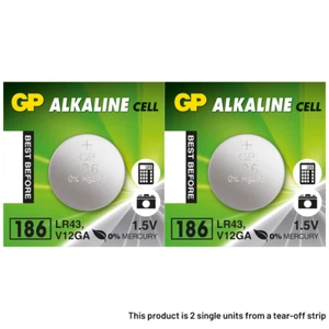 GP 186 LR43 AG12 V12GA Alkaline Button Cell Batteries x 2 *Long Expiry* - Picture 1 of 6