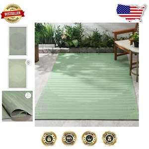 Elegante alfombra impermeable a rayas para exteriores - 3x5 pies verde Kioto - ecológica - Imagen 1 de 9