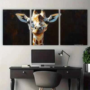 3pcs Giraffe Wild Animal in Black Background Metal Print Ready to Hang Art - Picture 1 of 7
