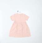 H&M Girls Pink 100% Cotton Skater Dress Size 2-3 Years Crew Neck Pullover
