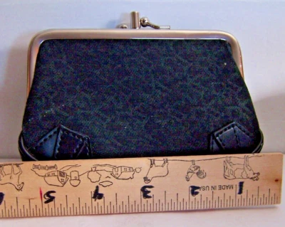 DKNY Logo Women's Coin Purse Fabric w/Leather Trim Wallet  Bag Silver Kiss-Lock - Image 1 of 4