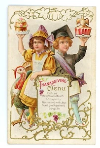 Postcard Thanksgiving Day Embossed Children Menu Turkey - Picture 1 of 2