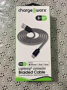 Chargeworx 3ft Braided Lightning Sync And Charge Cable - Free Shipping !! - Picture 1 of 24