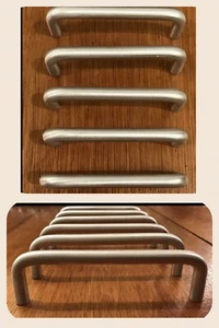 7 Handles Silver Bar Satin Pulls Cabinet Drawer Mid Century Modern Vintage - Picture 1 of 8