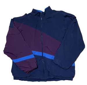 VTG Abstract Nylon Windbreaker Jacket Blue Purple Stained Cheetah Sz XL Retro - Picture 1 of 7
