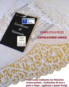 Lino pizzo cantù ricamo a mano , completo centri 6 pezzi rose e perle bianco - Picture 1 of 13