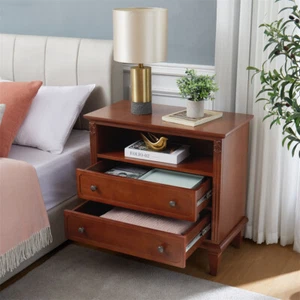 Solid Wood Nightstand Bedside Table 2 Drawers with Charging Station andUSB Ports - Picture 1 of 12