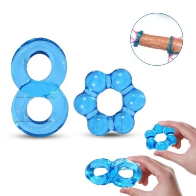 Juego de anillos de pene de gelatina elástica juguete sexual de retraso prolongado masculino Foto 1 de 4