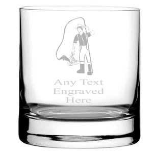 ENGRAVED FISHING WHISKY / WHISKEY MIXER GLASS WG213 IN SILK LINED GIFT BOX - Picture 1 of 2