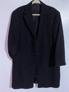 Mens Overcoat Black 38S Cashmere Blend Single Breasted Italy Office Weatherproof - Picture 1 of 16