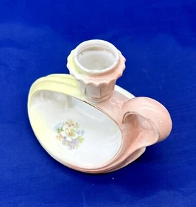 Vintage österreichischer Porzellan Finger Kerzenhalter mit Henkel floral rosa gelb - Bild 1 von 9