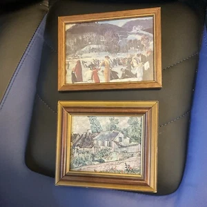 2 Miniature Prints Vincent Van Gogh Houses at Auvers & Love of WINTER G. BELLOWS - Picture 1 of 6