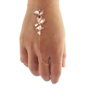 Rose Gold Orchid Bracelet Bangle Finger Ring Harness Hand Chain - Picture 1 of 3