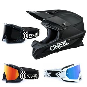 Motocross Helm mit Brille Oneal 1Series MX Crosshelm SOLID schwarz TWO-X Enduro
