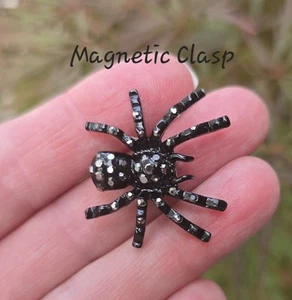 Jeweled Black Spider MAGNETIC brooch. Spider jewelry Halloween accessory - Picture 1 of 10