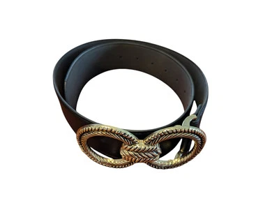 EXPRESS Gold Rope Loops Wide Black Synthetic Leather Belt - Women's Size XS TP - Image 1 of 4
